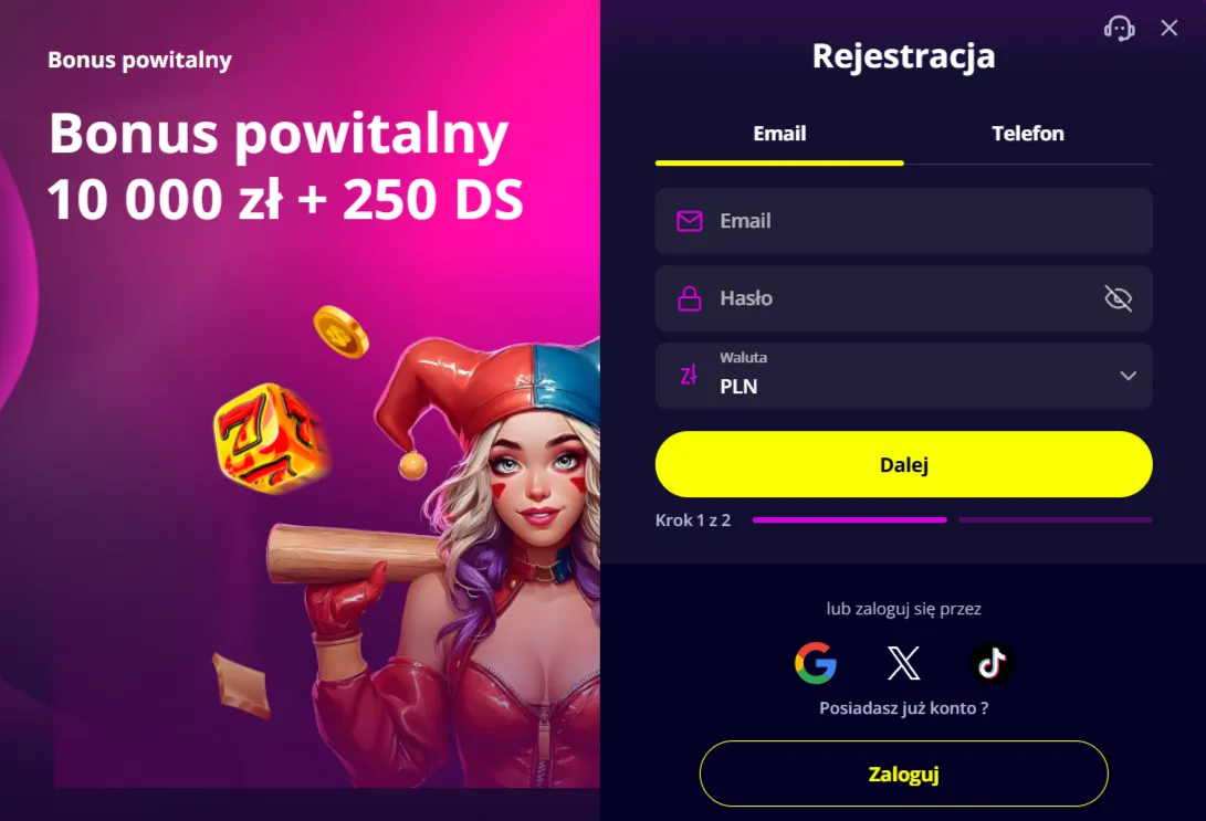 Oficjalny formularz rejestracji lub ekran logowania Slotoro na polskiej wersji strony