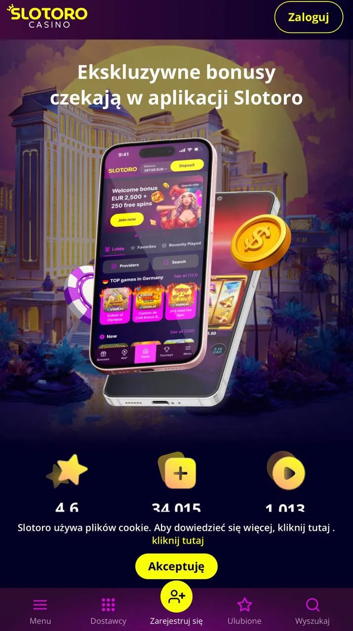 Polska strona aplikacji Slotoro z instrukcją instalacji na Androidzie i iOS